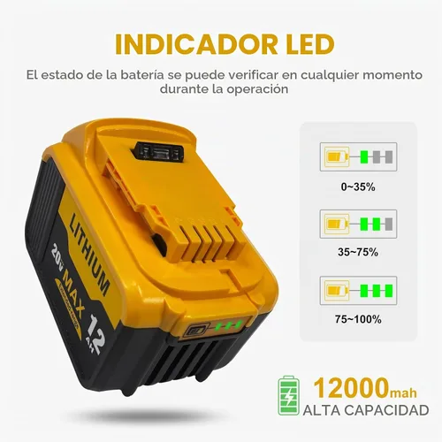 Vista 4 de DZEKO Paquete de 2 baterías de repuesto de 15 celdas de 12 Ah para Dewalt 20V Max batería compatible con DCB200 DCB201 DCB206 DCB207 paquetes