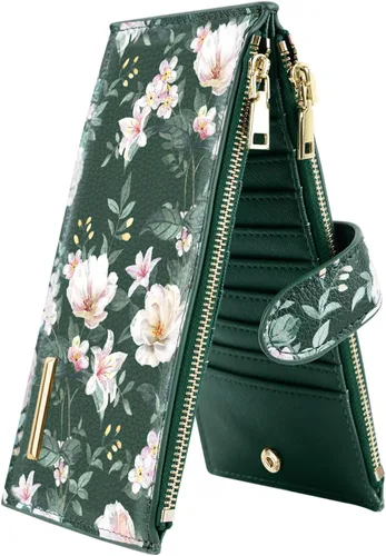 Vista 32 de Billetera de mujer con bloqueo RFID de gran capacidad, organizador multitarjetas, billetera plegable para mujer con bolsillo con cremallera