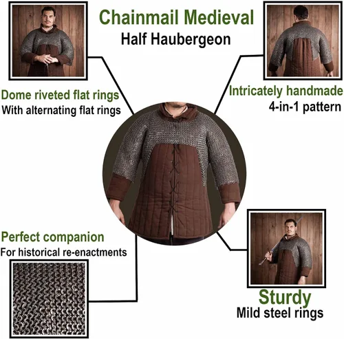 Vista 3 de Lord Of Battles Medieval Chainmail Half Hauberk Mild Steel Flat Ring Round Riveted Alt