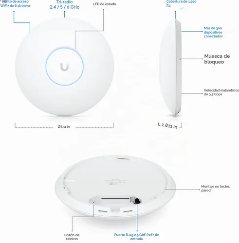 Vista 6 de Ubiquiti U7-Pro AP WiFi7 PoE+ 1x1/2.5GbE