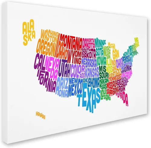 Vista 2 de Trademark Fine Art Mapa de texto de Estados Unidos 6 por Michael Tompsett Lienzo Artwork, 14 x 19 pulgadas