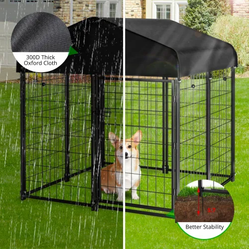 Vista 10 de PawGiant - Perrera de alambre soldado para exteriores con techo, 4'x4.2'x4.5