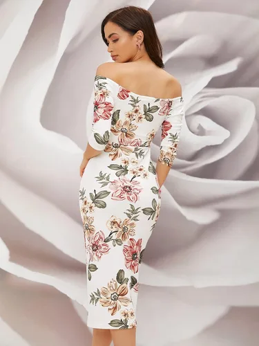 Vista 2 de Floerns Vestido largo ajustado con estampado floral y hombros descubiertos para mujer