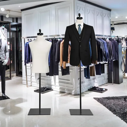 Vista 7 de VINGLI Torso de maniquí masculino con soporte de madera/metal, altura ajustable, cuerpo de vestido masculino para exhibición y costura de ropa