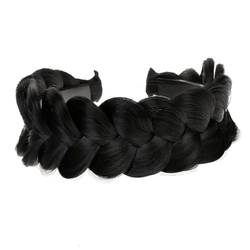 Vista 2 de Diadema trenzada de pelo sintético, aro de pelo clásico, grueso, ancho, trenzado, peluca de trenzas esponjosas, accesorio de belleza para mujeres