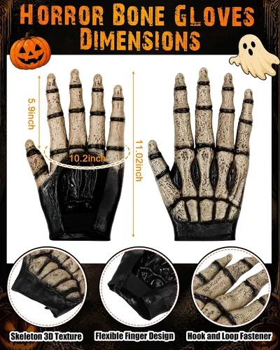 Vista 3 de Twistover Skull Mask with Skeleton Gloves, Latex Halloween Horror Set