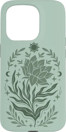Vista 14 de Sage & Green Flowers Sun Crescent Moon Boho Floral Celestial Case for iPhone 16