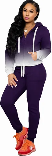 Vista 3 de FANDEE Conjunto de dos piezas para mujer, conjunto casual de sudadera con capucha y bolsillos