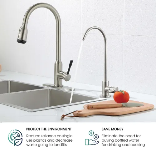 Vista 2 de Grifo de agua potable níquel cepillado SUS304 Grifo de filtro de agua de cocina de acero inoxidable, grifo de agua de ósmosis inversa sin plomo