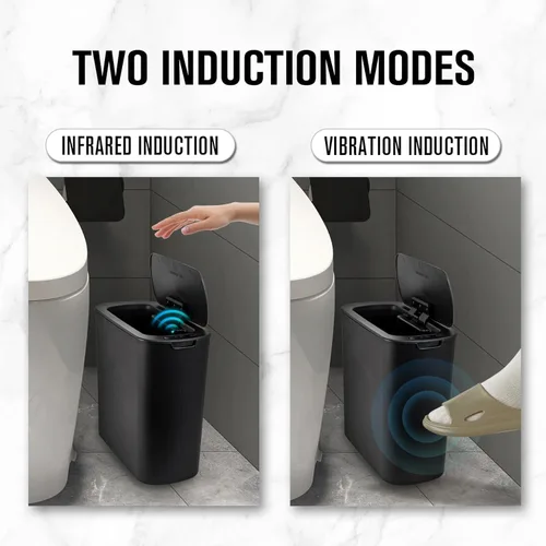Vista 5 de Cesun Cubo de basura negro con sensor de movimiento automático para baño con tapa, cubo de basura sin contacto de 2.6 galones, cubo de basura
