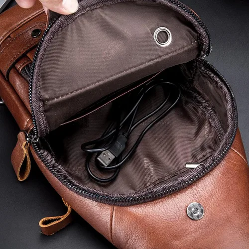 Vista 8 de Vintage Leather Sling Bag Backpack for Men Crossbody Shoulder Chest Day Pack Backpacks #10Marrón