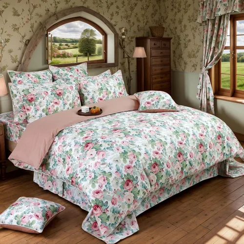 Vista 26 de FADFAY Juego de funda de edredón con estampado floral de roseta, juego de ropa de cama de encaje con volantes para niñas, 3 piezas