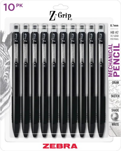 Vista 7 de Zebra Pen Z-Grip - Lápiz mecánico, tamaño de punta de 0.028 in, grafito HB #2, barril perlado transparente con agarre negro, suministros escolares