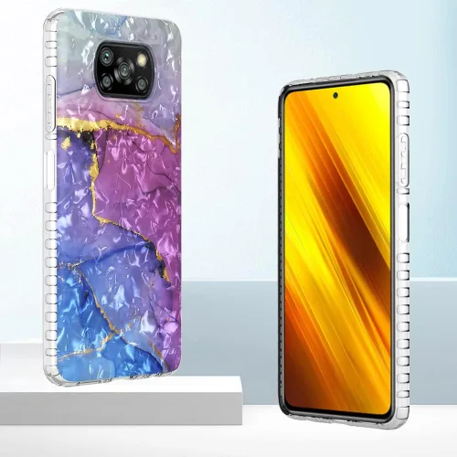 Vista 4 de Funda de silicona a prueba de golpes para Xiaomi Poco X3/X3 Pro/X3 NFC, bolsa de aire de doble capa anticaída de mármol mariposa patrón de dibujos