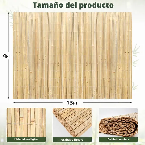 Vista 3 de Rejilla de Listones de Bambú Natural, Panel de Valla de Bambú de 4 Pies x 13 Pies para Valla de Privacidad de Jardín para Interior o Exterior
