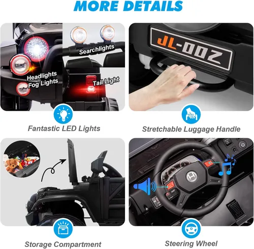 Vista 7 de Fitnessclub Autos eléctricos para niños, automóvil eléctrico para niños de 12 V con control remoto Bluetooth de 2,4 GHz, luces LED, reproductor MP3