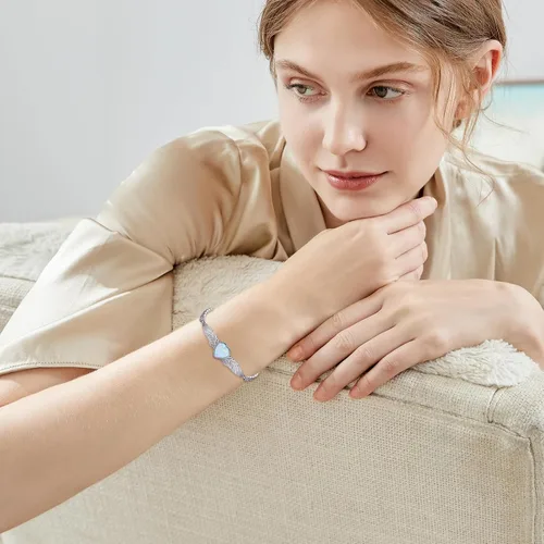 Vista 3 de Women's Heart Bracelet Link Bracelets 12 Birthstone Bangle Charm S925 Sterling Silver Adjustable Bracelet Dainty Angel Wings Jewelry Gifts for Women