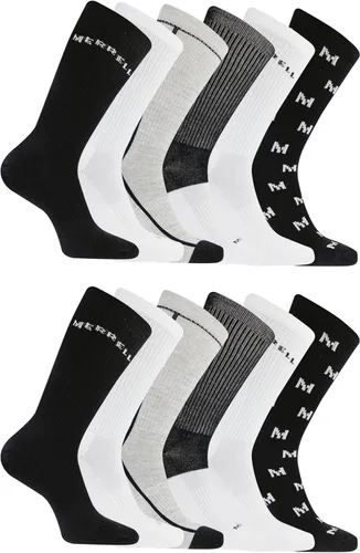 Vista 10 de Merrell Men's and Women's Recycled Cushioned Crew Socks-6 & 12 Pairs-Hiking Arch Support negro (6 pares)