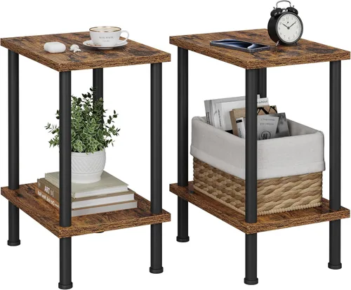 Vista 9 de Vimber Mesa auxiliar, mesa lateral, juego de 2, mesitas de noche con estantes de almacenamiento de 2 niveles, mesa para sofá para espacios pequeños