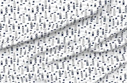 Vista 4 de Spoonflower Tela - Azul marino de verano náutico océano mar faro niños impreso en tela de gasa Fat Quarter - Costura de moda vestidos decoración