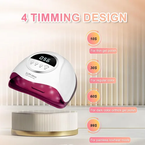 Vista 3 de Lámpara de uñas LED UV de 320 W, secador de uñas profesional con 72 cuentas, luz UV para uñas con 4 ajustes de temporizador, secador LED de gel