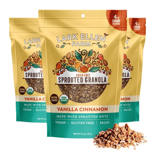 Vista 10 de Lark Ellen - Mordeduras sin granos Vanilla Cinnamon, Cacao Cherry, and Berrylicious sprouted grain-free clusters, Certified Organic, Vegan