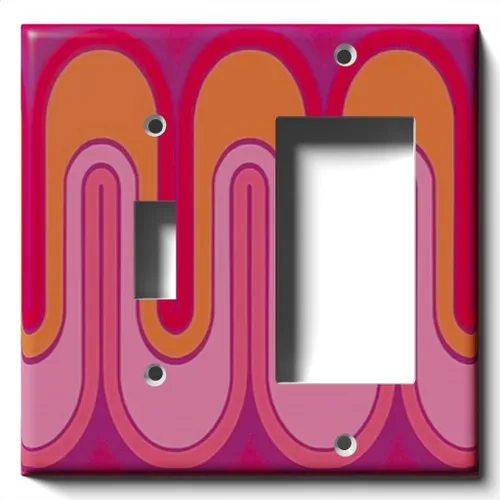 Vista 4 de Placa decorativa de salida - Ondas retro rojas - Receptáculo doble dúplex