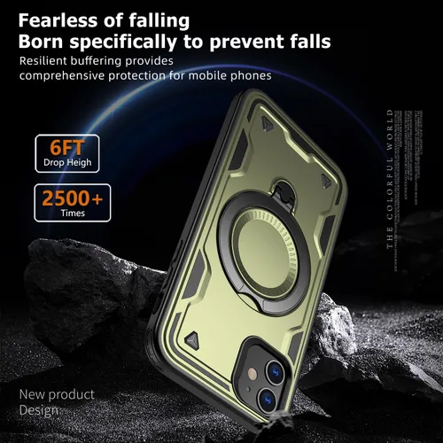 Vista 5 de Funda Magnética para iPhone 11, Funda para iPhone XR Compatible con MagSafe, con 2 Protectores de Pantalla, con Anillo Soporte, Protección Heavy