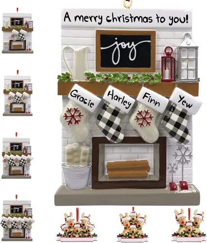 Vista 11 de Adornos de Navidad personalizados 2025, repisa de chimenea, familia de 2/3/4/5/6 nombres de miembros de la familia Joy para decoraciones de árbol