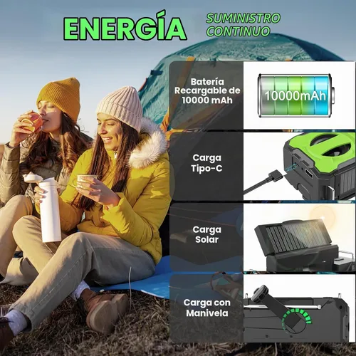 Vista 6 de NITIGO Radio meteorológica de emergencia, radios portátiles Am Fm para Verde-negro