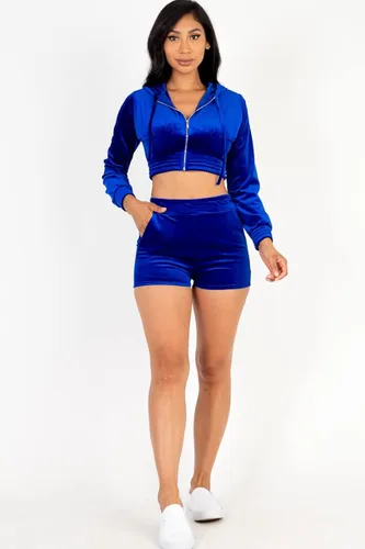 Vista 5 de EDGELULU Conjunto de 2 piezas para mujer, sudadera con capucha y pantalones cortos elásticos y suaves