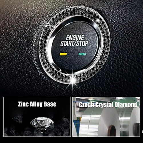 Vista 3 de 2 calcomanías de anillo de arranque de motor de automóvil con doble diamantes de imitación, accesorios brillantes para el interior del automóvil
