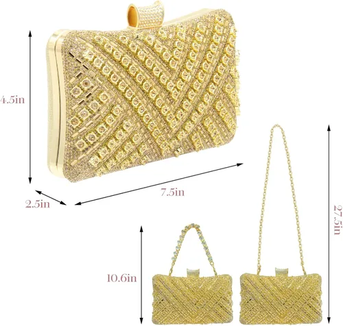 Vista 7 de Bolsos de mano con diamantes de imitación para mujer, bolso de noche brillante, bolso de novia de cristal para fiesta, graduación, boda