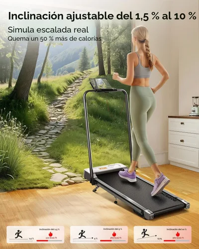Vista 3 de Acezoe Walking Pad with 10% Incline & Dual LED Display,4 in 1 Foldable Treadmill for Home Small Office, Compact Under Desk Treadmill with Handle Gris
