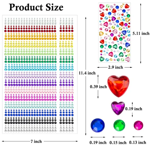 Vista 2 de 1610 gemas para el cabello, diamantes de imitación autoadhesivos para maquillaje de ojos, 15 colores, diamantes de imitación arcoíris, joyas