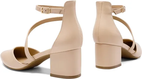 Vista 4 de DREAM PAIRS Zapatos de tacón bajo y grueso para mujer, con correa al tobillo, zapatos elegantes para bodas y negocios
