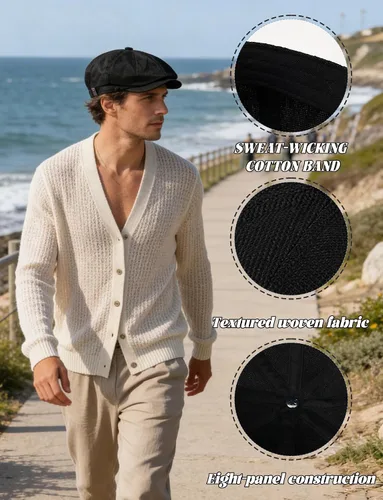 Vista 5 de SEAUR Newsboy - Gorra de 8 paneles para hombre, estilo vintage, estilo Gatsby, gorra plana y ajustable