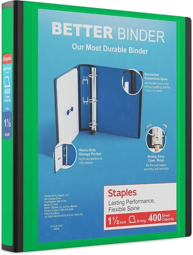 Vista 78 de Carpeta con anillos en forma de "D" de 1 pulgada para mejor visualización Staples, Negro