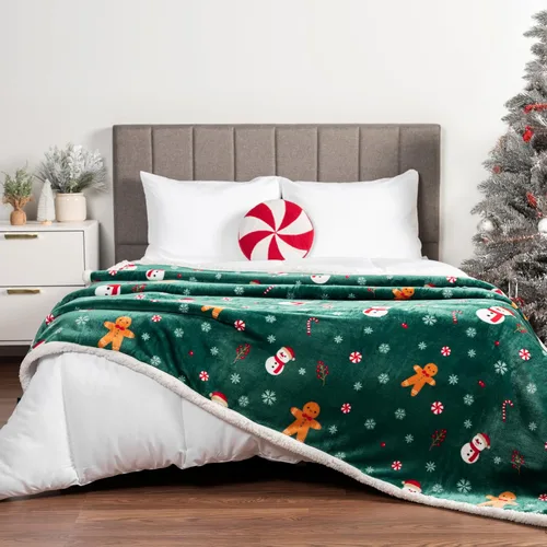 Vista 5 de PAVILIA Premium Manta de vellón sherpa de Navidad regalo de decoración navideña, afelpada, cálida y acogedora, de microfibra y reversible, para Pan