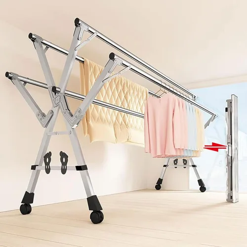 Vista 3 de Adjustable Stainless Steel Foldable Clothes Drying Rack, 5-Rod Portable Laundry Stand for Indoor/Outdoor Use, Space-Saving 63Ft Garment Dryer, Ideal