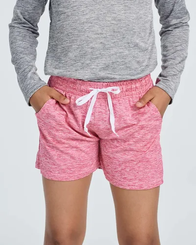 Vista 2 de Real Essentials Paquete de 4 pantalones cortos para correr de rendimiento atlético para niñas con cordón y bolsillos