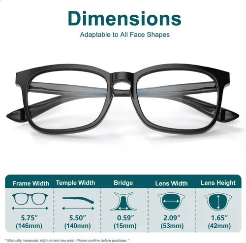 Vista 6 de Square Blue Light Glasses for Women Men Clear Frame Computer Lightweight Anti Eyestrain UV400 Scratch-Resistant 2-Pack 4-Pack Gift-Ready Set VITA
