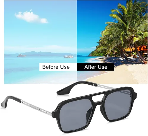 Vista 5 de Gafas de sol para hombre 2 unidades estilo retro planas cuadradas para mujeres y hombres de los años 70 rectangulares con diseño de metal