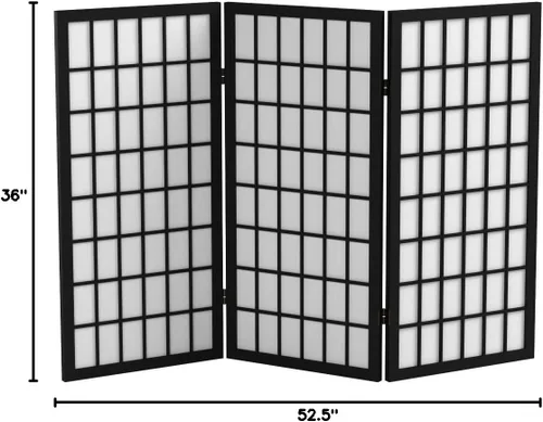 Vista 8 de Biombo portátil simple de 3 pies Biombo Shoji para dividir una cuarto, clásico diseño japonés, 4 tamaños y 6 colores, Madera, Negro