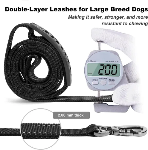 Vista 4 de laqibak - Correa resistente para perro, correa reflectante de doble cara para perro, doble capa gruesa, diseño de mosquetón de seguridad con Negro