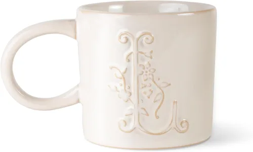 Vista 25 de Fringe Studio Taza Redonda de Gres, Monograma Floral Letra "E" 3.38" DIA. X 3.5"H, 14 fl.oz., con Asa Dorada Pintada a Mano (428047)