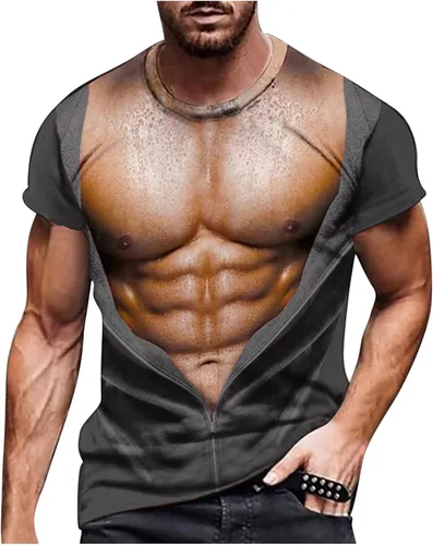 Vista 14 de Camisetas gráficas para hombre, grandes y altas, de manga corta, con estampado muscular, cuello redondo, casual, holgadas, para verano
