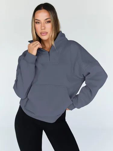 Vista 2 de Trendy Queen - Sudaderas con medio cierrey capucha de gran tamaño, comoda, extragrande, para otoño, Y2K, ropa de invierno, 2024
