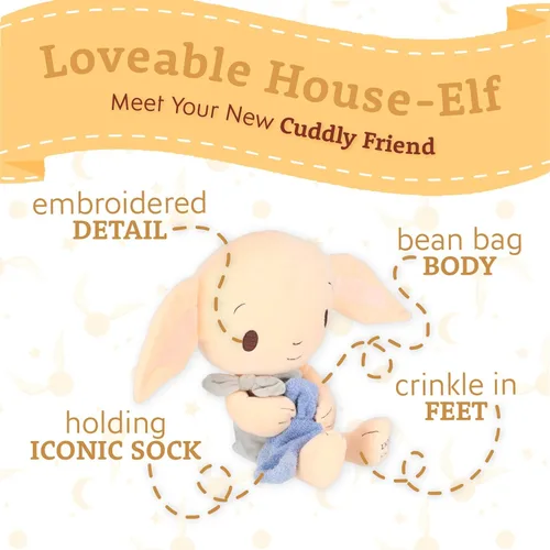 Vista 3 de Kids Preferred Harry Potter Dobby Peluche Relleno Animal El Adorable Elfo Doméstico Sosteniendo Su Icónico Calcetín para Bebés, Niños Pequeños