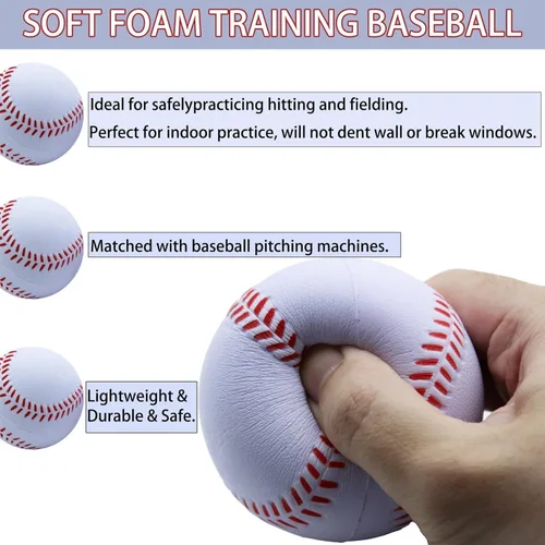 Vista 3 de Magicorange Béisbol, Bolas de Espuma para Entrenamiento de Béisbol Bolas de Práctica sin Marcado para Golpear, Lanzamiento Suave, Bateo, Campo
